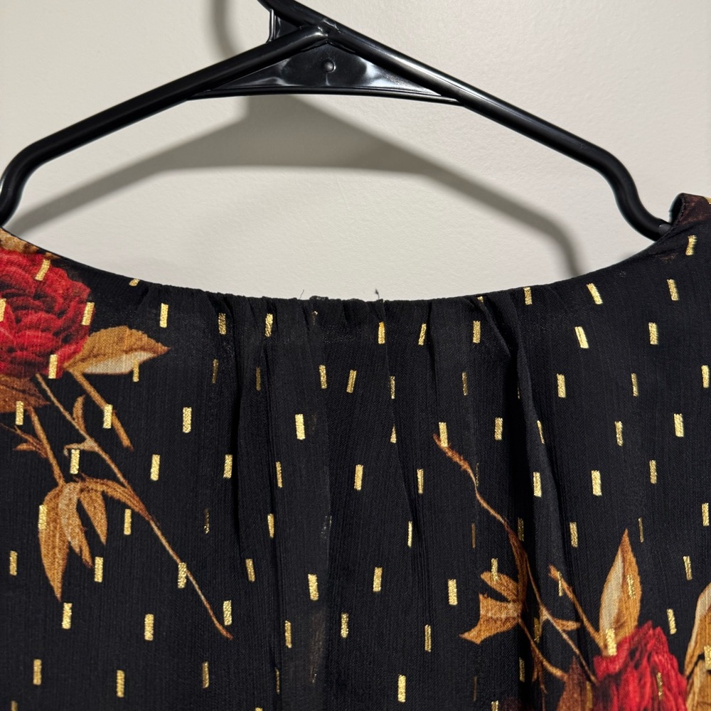 Simply Vera Vera Wang Black Dress with Red and Gold Floral Design - Picture 8 of 9